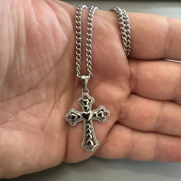 Cross Heart Silver Plated Stainless Steel Pendant Expendable Necklace Gift Hers - Picture 5 of 6